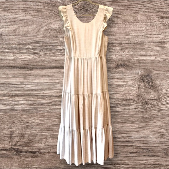 Express XL Beige Whimsical Ruffle Midi Dress Renaissance, Festival - Picture 1 of 9